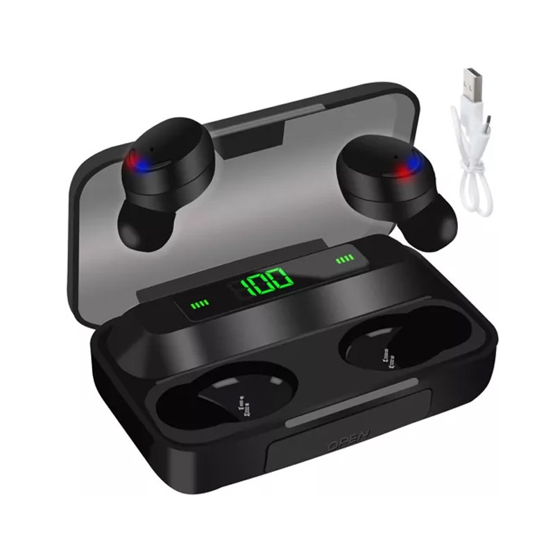 Casti Wireless cu power bank, Bluetooth 5.1, display LCD, raza actiune 10 m, 2200 mAh, cablu USB-microUSB - imagine 7